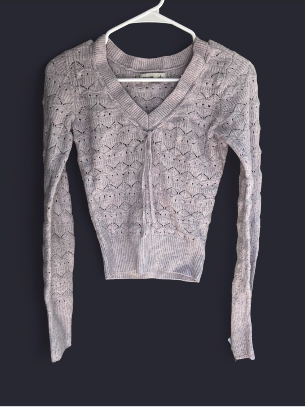Hollister Light Lavender Lace-Pattern V-Neck Sweater